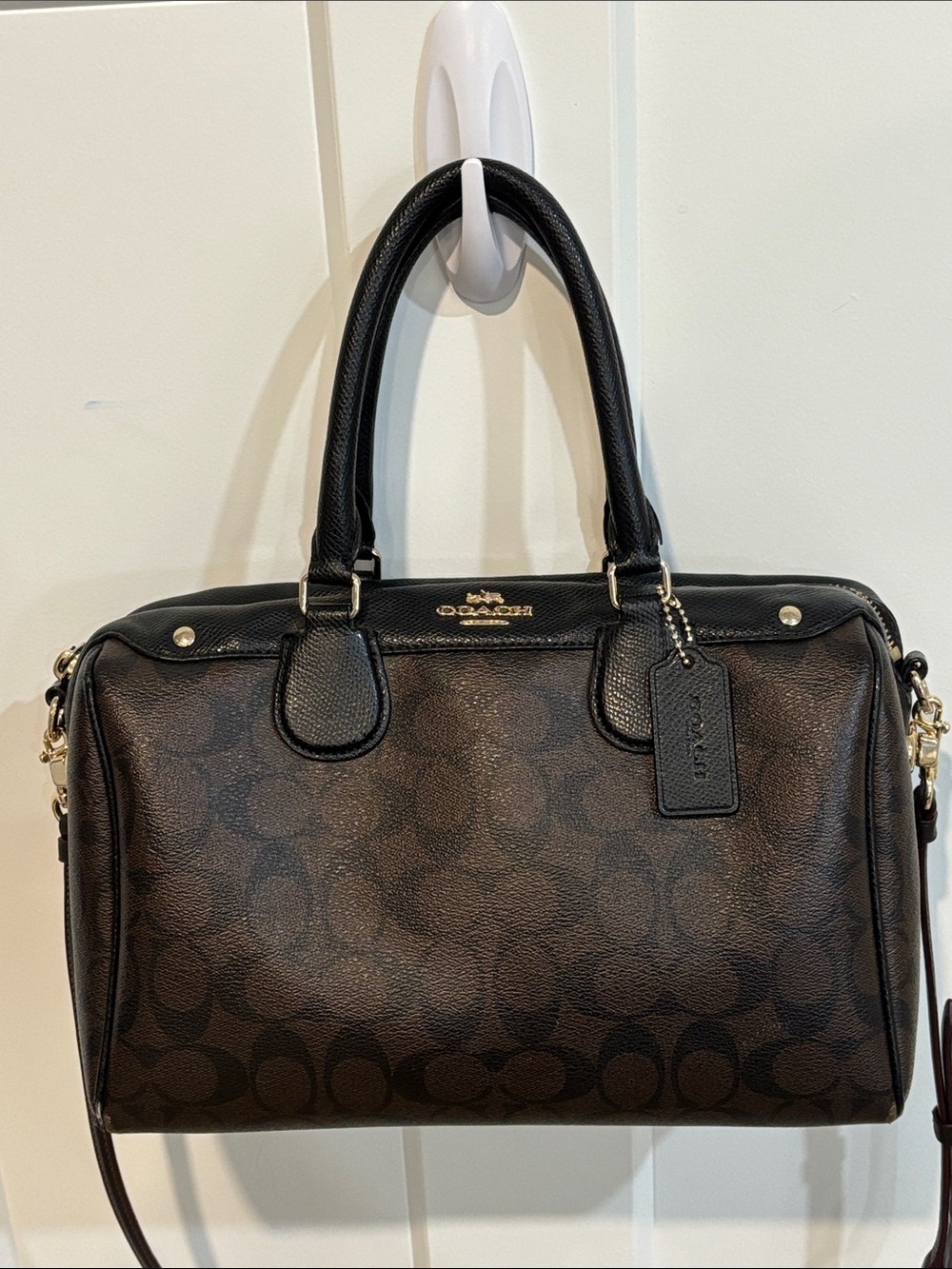 Coach Dark Brown Signature Satchel with Detachable Strap